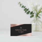 Carte De Visite Coiffeur de ciseaux noirs et or rose moderne (Debout devant)