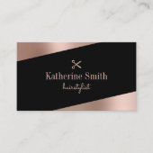 Carte De Visite Coiffeur de ciseaux noirs et or rose moderne (Devant)