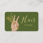 Carte De Visite Coiffeur de Luxe Coiffeur Moderne Vert mousse (Devant)