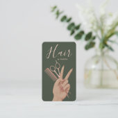Carte De Visite Coiffeur de Luxe Coiffeuse Élégant Vert Foncé (Debout devant)