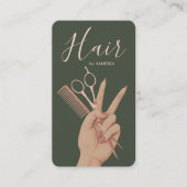 Carte De Visite Coiffeur de Luxe Coiffeuse Élégant Vert Foncé (Devant)