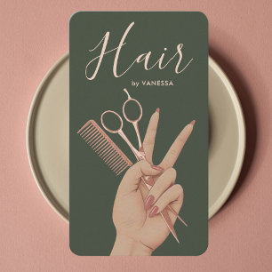 Carte De Visite Coiffeur de Luxe Coiffeuse Élégant Vert Foncé