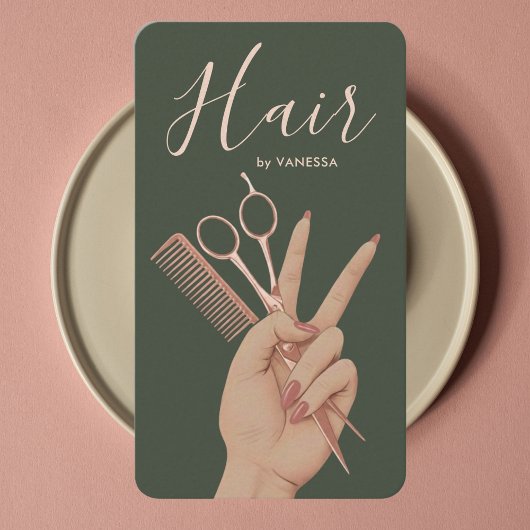 Carte De Visite Coiffeur de Luxe Coiffeuse Élégant Vert Foncé