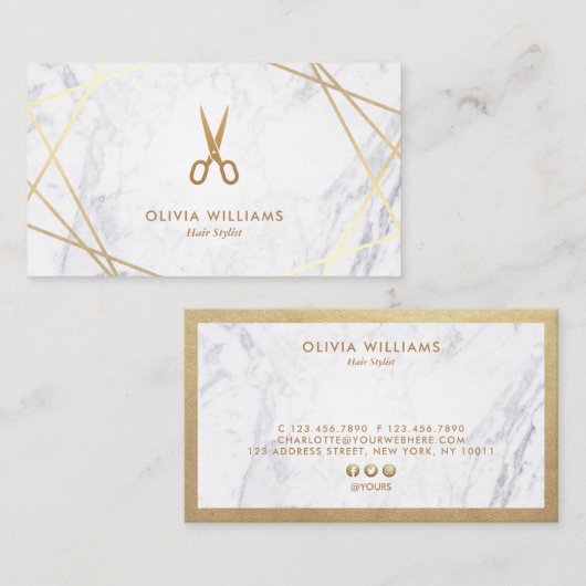 Carte De Visite Coiffeur de marbre de ciseaux chics géométriques (Devant / Derrière)