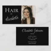 Carte De Visite Coiffeur de salon de coiffure Script Photo Noir (Devant / Derrière)