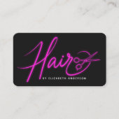 Carte De Visite Coiffeur de script Neon Pink et Black Retro (Devant)