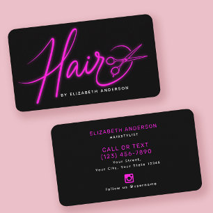 Carte De Visite Coiffeur de script Neon Pink et Black Retro