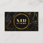 Carte De Visite Coiffeur Deux Initiales Élégant Marbre Noir Or (Dos)