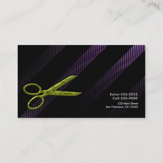 Carte De Visite Coiffeur Dresseur de cheveux Violet & Ciseaux vert (Dos)