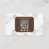 Carte De Visite Coiffeur Élégant Marbre Marron Or Code QR (Dos)