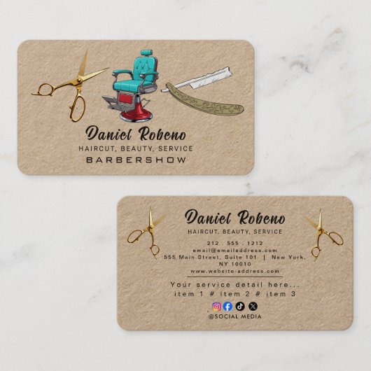 Carte De Visite Coiffeur Élégant Minimaliste (Devant / Derrière)