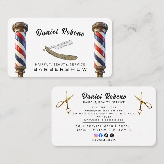 Carte De Visite Coiffeur Élégant Minimaliste (Devant / Derrière)