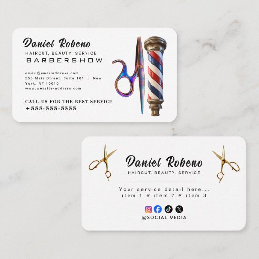 Carte De Visite Coiffeur Élégant Minimaliste (Devant / Derrière)