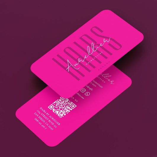 Carte De Visite Coiffeur Élégant Rose Fuchsia Profond