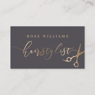 Carte De Visite Coiffeur élégante de ciseaux dorés et gris