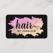 Carte De Visite Coiffeur élégante de ciseaux dorés et violets (Devant)