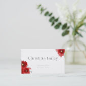 Carte De Visite Coiffeur Fleurs rouges Informations gris (Debout devant)