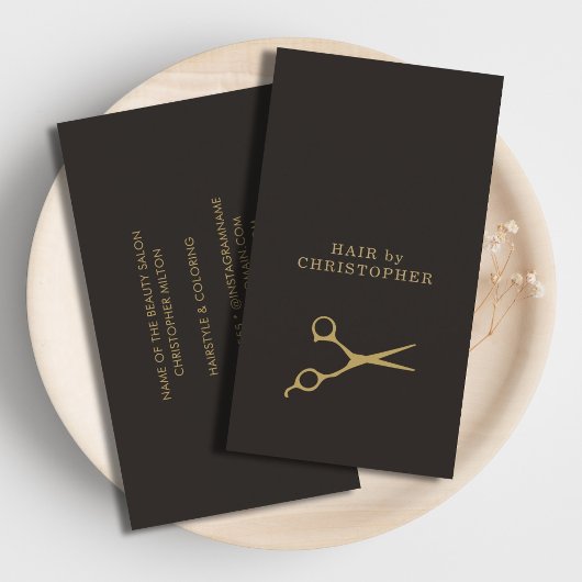 Carte De Visite Coiffeur foncé minimal moderne d'or de Faux