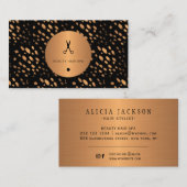 Carte De Visite Coiffeur glamour en cuivre points noirs et or (Devant / Derrière)