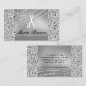Carte De Visite Coiffeur Glitter Silver Luxury (Devant / Derrière)