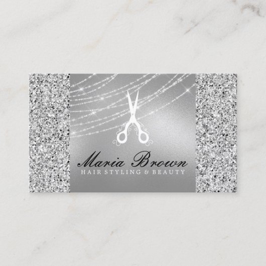 Carte De Visite Coiffeur Glitter Silver Luxury (Devant)