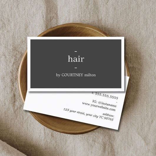 Carte De Visite Coiffeur Gris Foncé Minimal Blanc