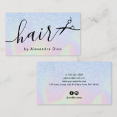 Carte De Visite Coiffeur holographique bleu foncé moderne (Devant / Derrière)