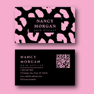 Carte De Visite Coiffeur Imprimé Léopard Rose Code Qr