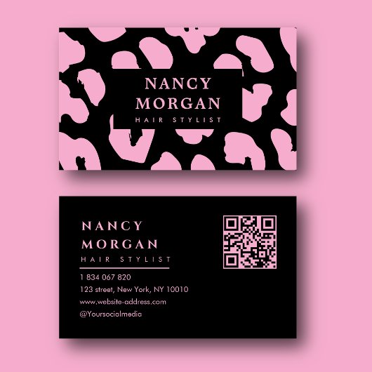 Carte De Visite Coiffeur Imprimé Léopard Rose Code Qr