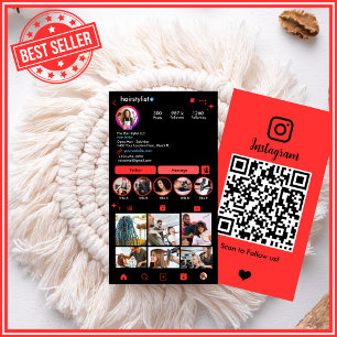 Carte De Visite Coiffeur Instagram Rouge QR Réseaux Sociaux