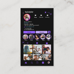 Carte De Visite Coiffeur Instagram Violet Scannez pour Connecter