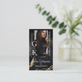 Carte De Visite Coiffeur Luxe & Extensions Agate Noir Or (Debout devant)