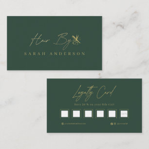 Carte De Visite Coiffeur Luxe Vert Or avec Fidélité