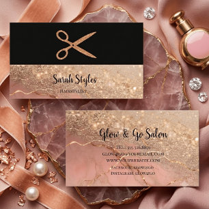 Carte De Visite Coiffeur Marbre Pailleté Rose Gold & Noir