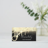 Carte De Visite Coiffeur moderne Ciseaux Coiffeur Black Gold (Debout devant)