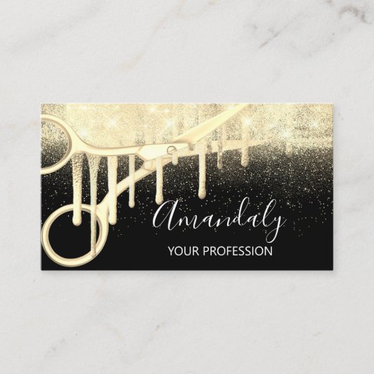 Carte De Visite Coiffeur moderne Ciseaux Coiffeur Black Gold (Devant)
