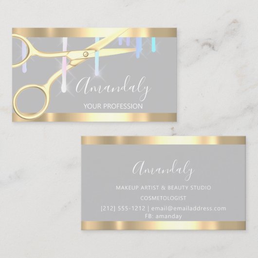Carte De Visite Coiffeur moderne Ciseaux Coiffeur Gris (Devant / Derrière)
