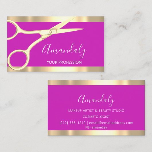 Carte De Visite Coiffeur moderne Ciseaux Coiffeur rose vif (Devant / Derrière)