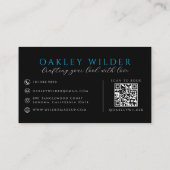 Carte De Visite Coiffeur Moderne Code QR Noir Bleu (Dos)