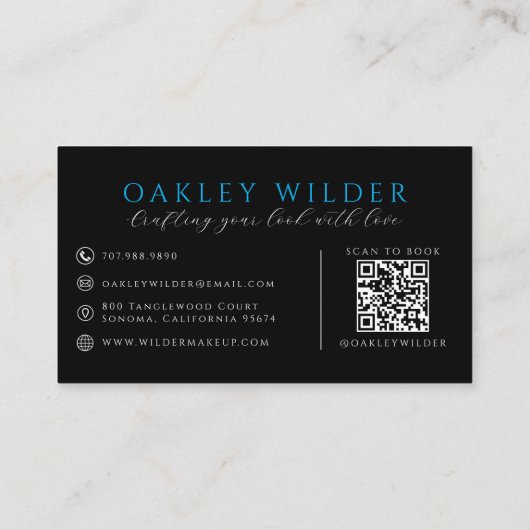 Carte De Visite Coiffeur Moderne Code QR Noir Bleu (Dos)