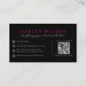 Carte De Visite Coiffeur Moderne Code QR Noir Rose (Dos)