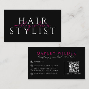 Carte De Visite Coiffeur Moderne Code QR Noir Rose