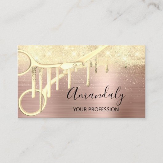 Carte De Visite Coiffeur moderne Coiffeur ciseaux Rose or (Devant)