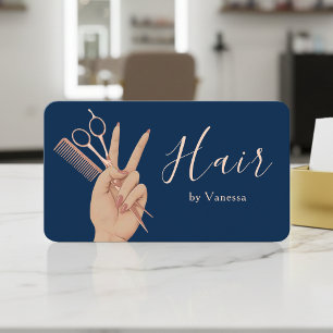 Carte De Visite Coiffeur Moderne Coiffeuse Bleu Nuit Or Rose