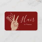 Carte De Visite Coiffeur Moderne Coiffeuse Chic Rose Or Rouge (Devant)
