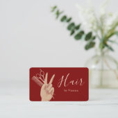 Carte De Visite Coiffeur Moderne Coiffeuse Chic Rose Or Rouge (Debout devant)
