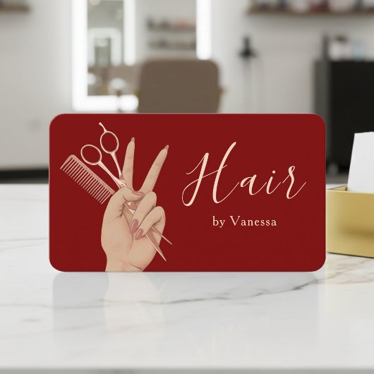 Carte De Visite Coiffeur Moderne Coiffeuse Chic Rose Or Rouge