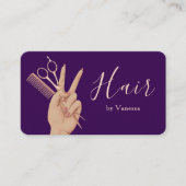 Carte De Visite Coiffeur Moderne Coiffeuse Rose Or Violet (Devant)