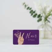Carte De Visite Coiffeur Moderne Coiffeuse Rose Or Violet (Debout devant)