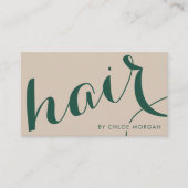 Carte De Visite Coiffeur moderne écriture beige et vert (Devant)